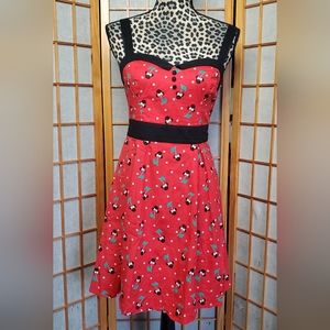 Disney Minnie Mouse x cherries sweetheart neckline swing dress, size Medium